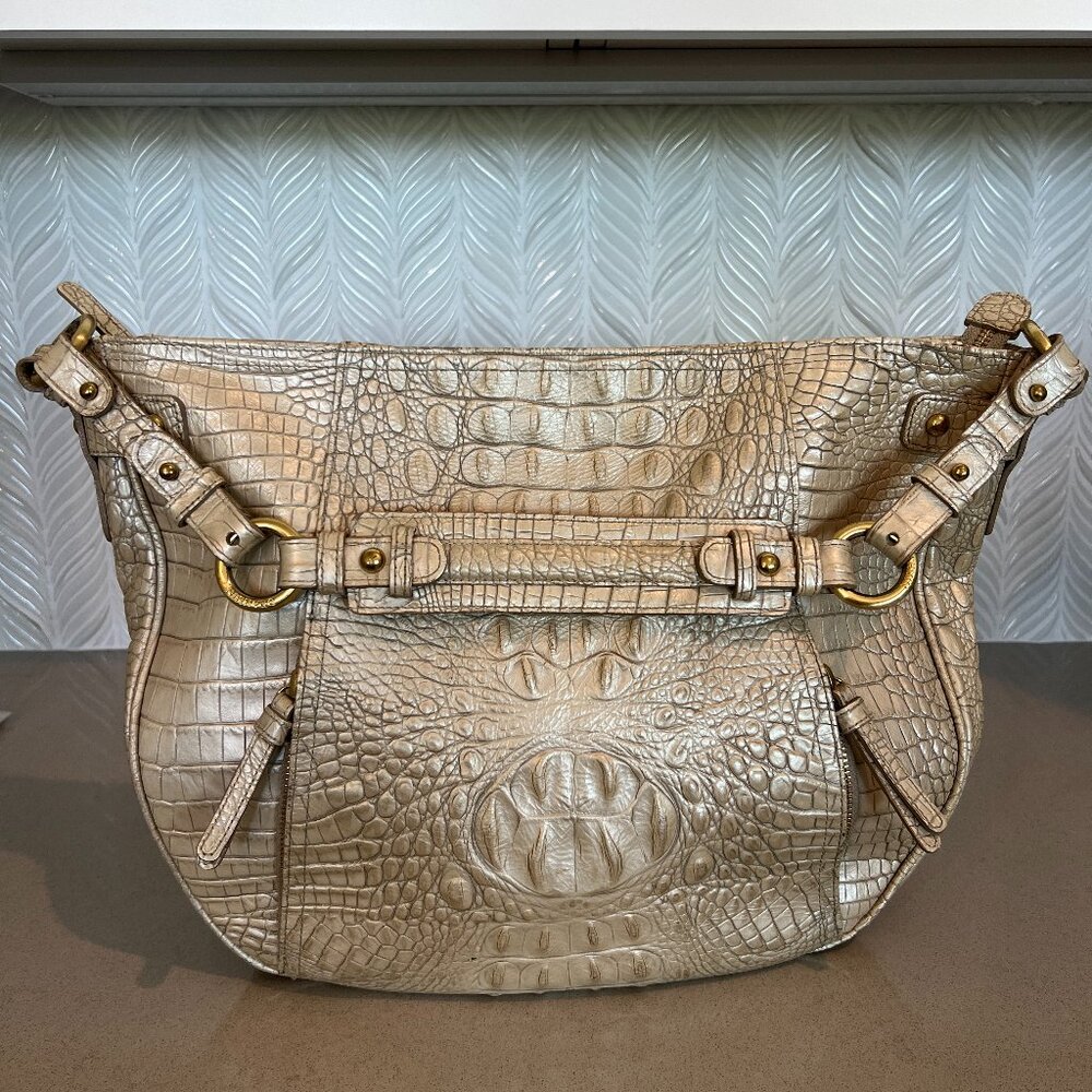 BRAHMIN Oyster Lauren MELBOURNE Croc Embossed LEATHER SATCHEL Shoulder Hobo Bag